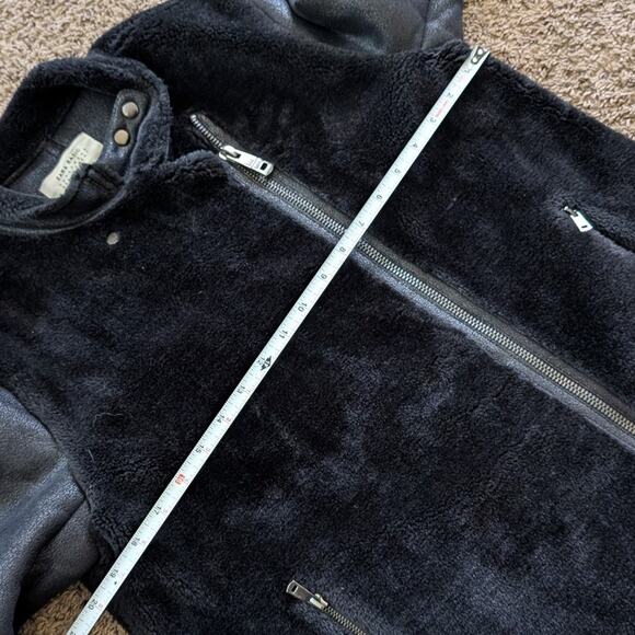 Zara Black Faux Leather Shearling Biker Full Zip Long Sleeve Long Jacket, size M - Picture 6 of 9